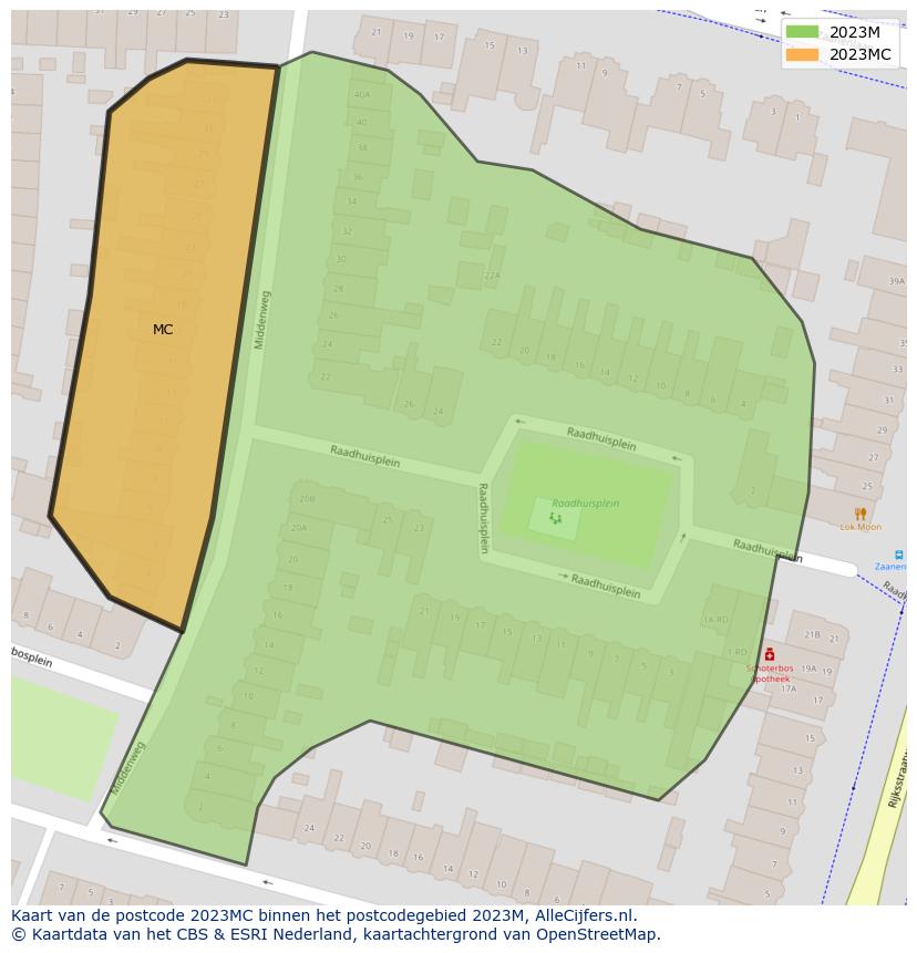 Afbeelding van het postcodegebied 2023 MC op de kaart.