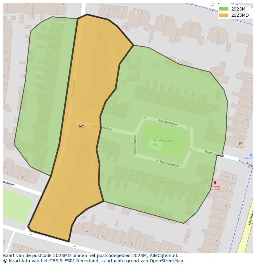 Afbeelding van het postcodegebied 2023 MD op de kaart.
