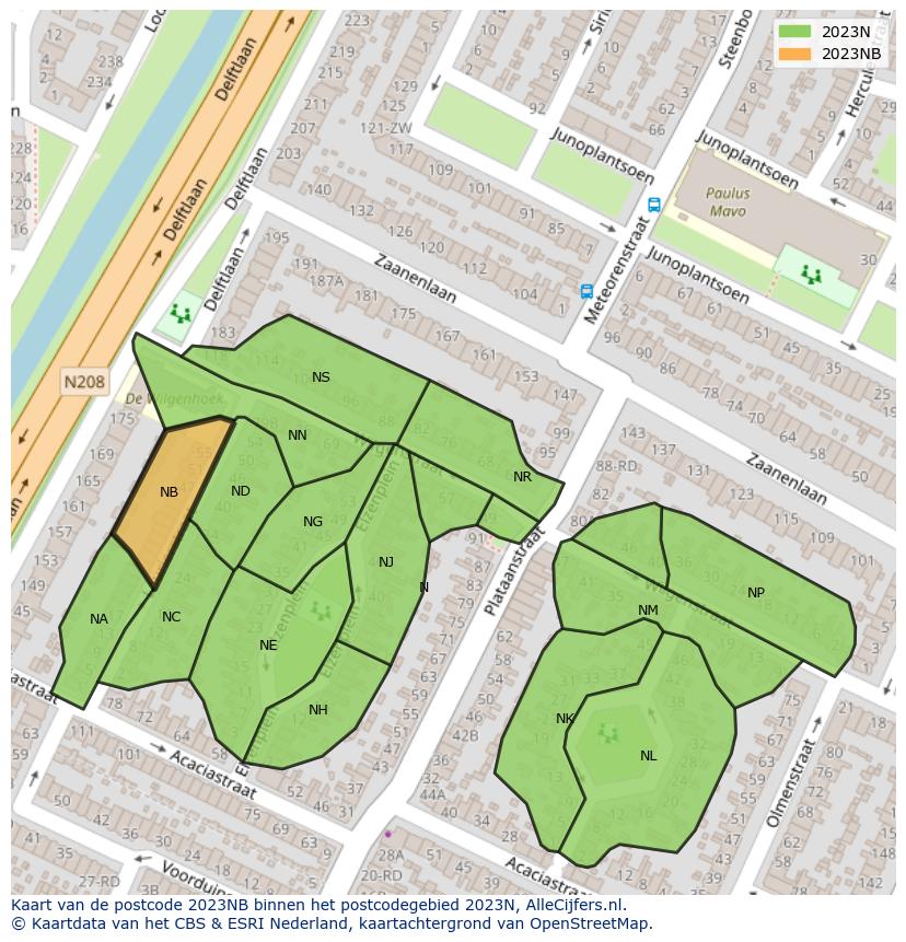 Afbeelding van het postcodegebied 2023 NB op de kaart.