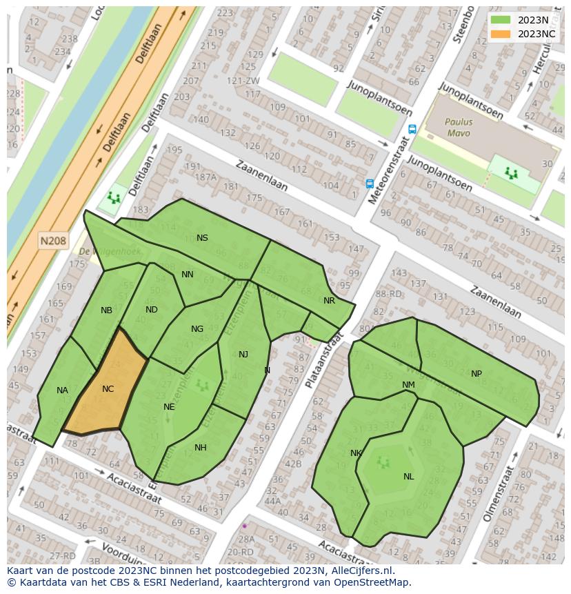 Afbeelding van het postcodegebied 2023 NC op de kaart.