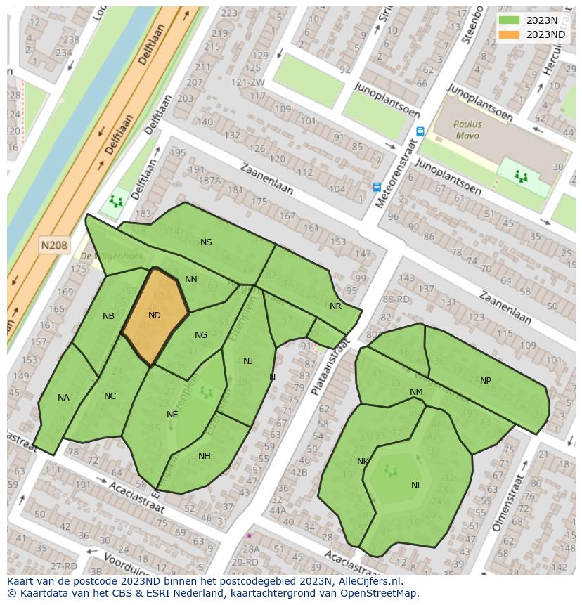 Afbeelding van het postcodegebied 2023 ND op de kaart.