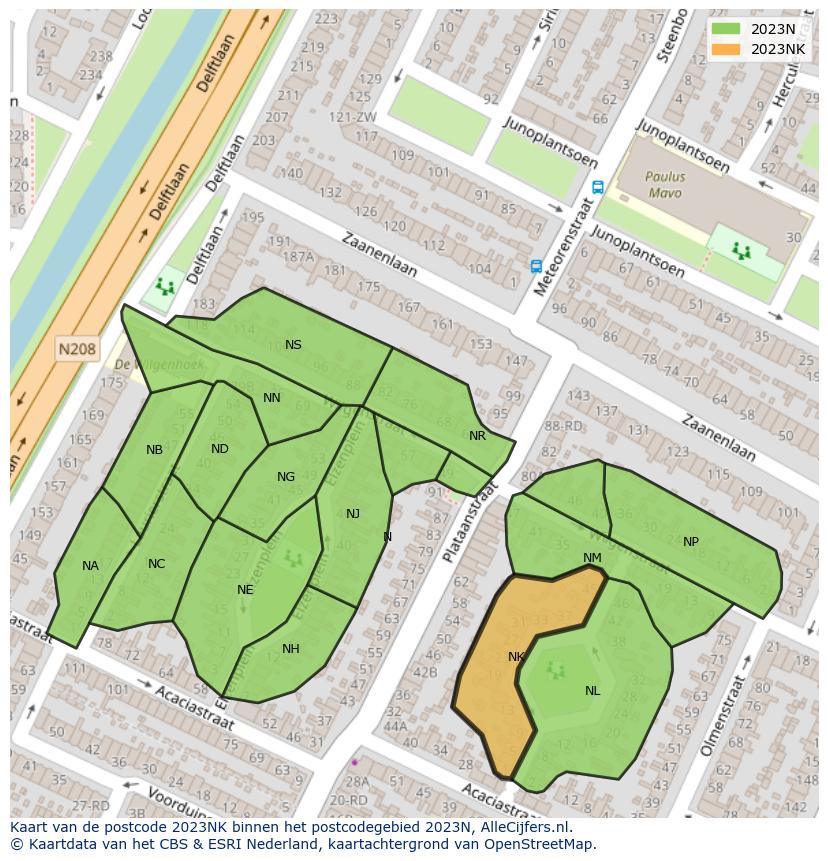Afbeelding van het postcodegebied 2023 NK op de kaart.