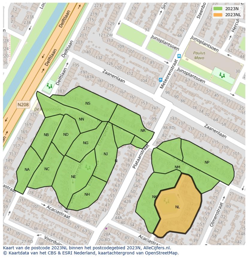 Afbeelding van het postcodegebied 2023 NL op de kaart.