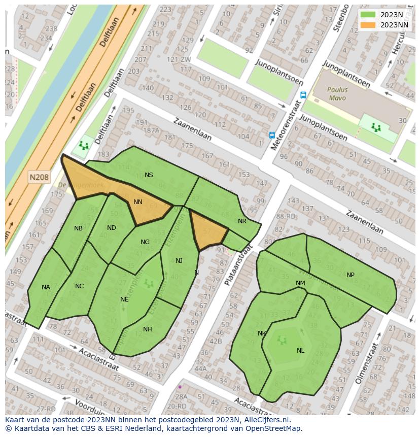 Afbeelding van het postcodegebied 2023 NN op de kaart.