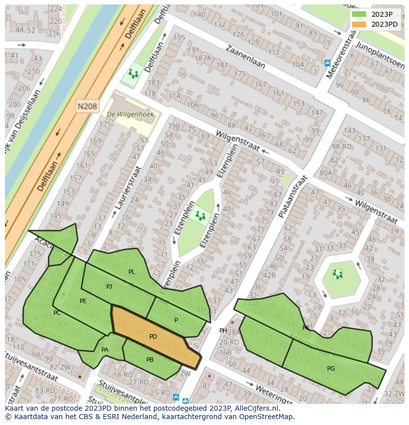 Afbeelding van het postcodegebied 2023 PD op de kaart.