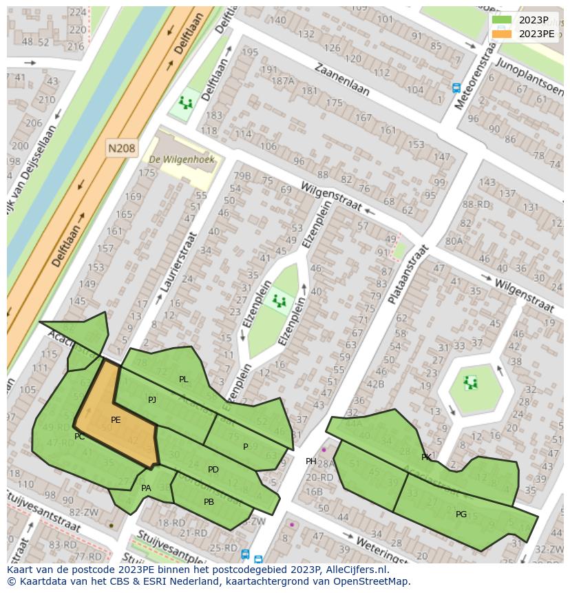 Afbeelding van het postcodegebied 2023 PE op de kaart.