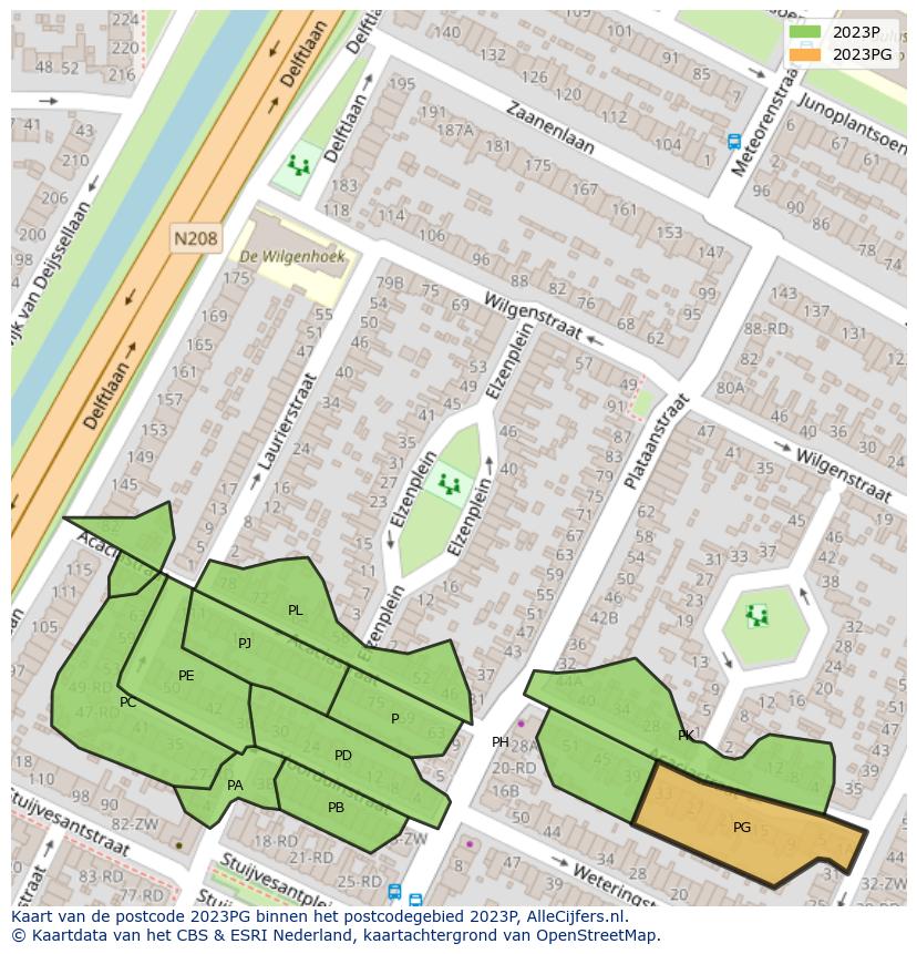 Afbeelding van het postcodegebied 2023 PG op de kaart.