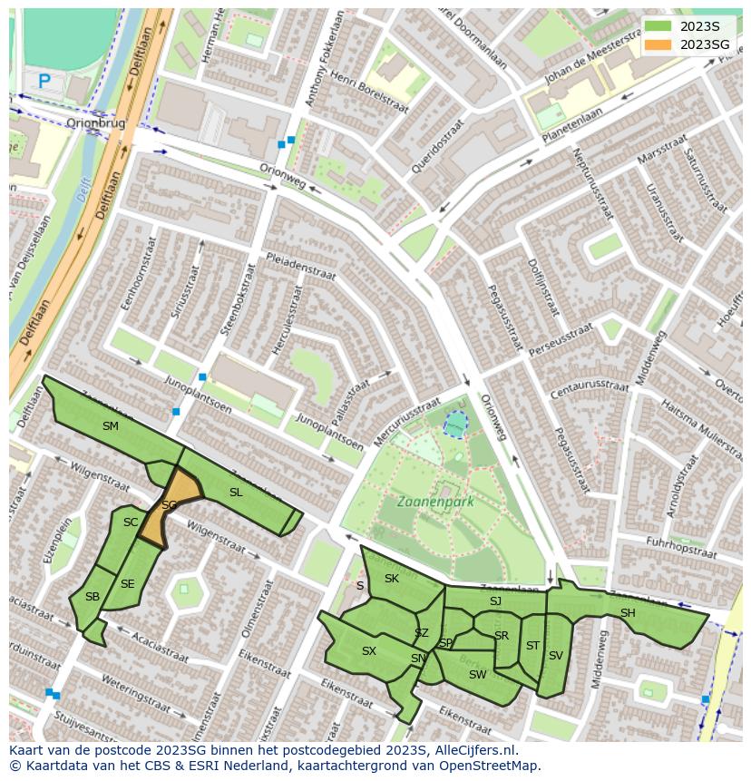Afbeelding van het postcodegebied 2023 SG op de kaart.