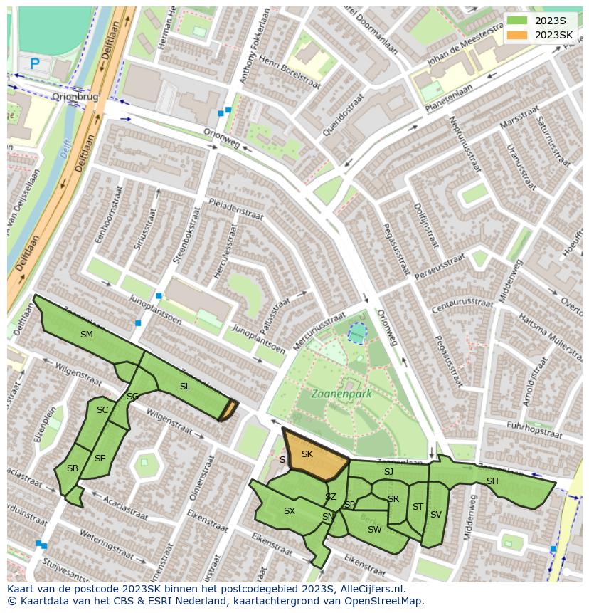 Afbeelding van het postcodegebied 2023 SK op de kaart.