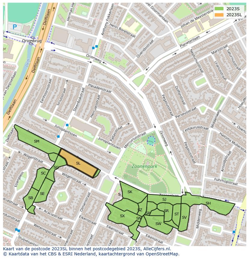 Afbeelding van het postcodegebied 2023 SL op de kaart.
