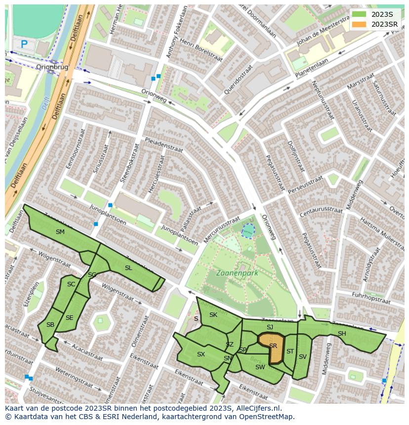 Afbeelding van het postcodegebied 2023 SR op de kaart.