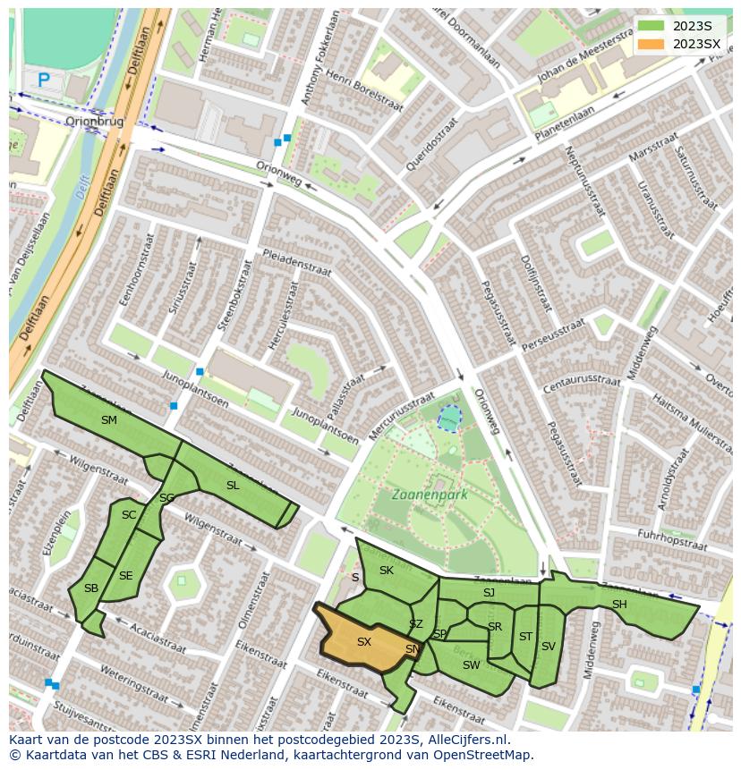 Afbeelding van het postcodegebied 2023 SX op de kaart.