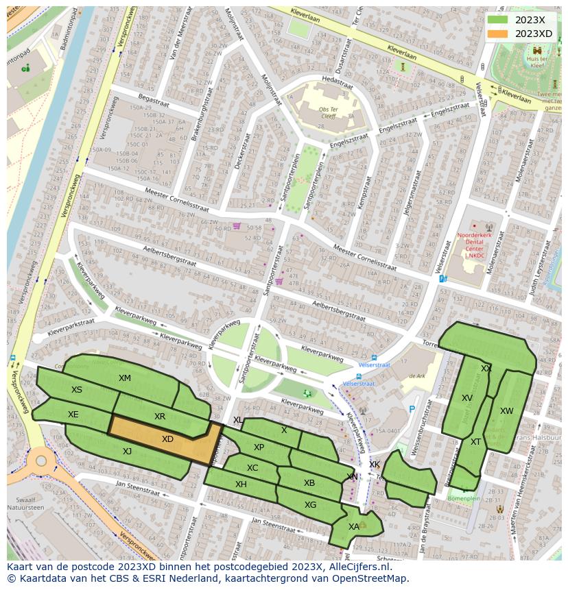 Afbeelding van het postcodegebied 2023 XD op de kaart.