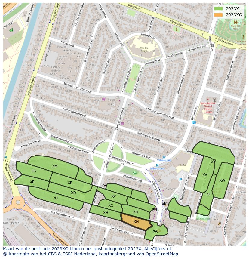 Afbeelding van het postcodegebied 2023 XG op de kaart.