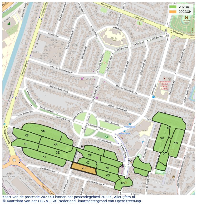 Afbeelding van het postcodegebied 2023 XH op de kaart.