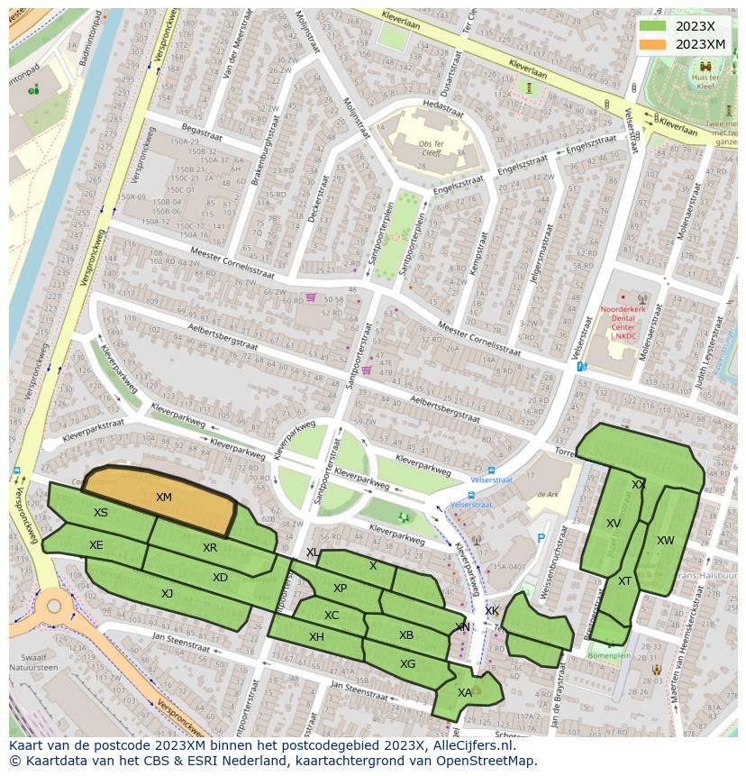 Afbeelding van het postcodegebied 2023 XM op de kaart.