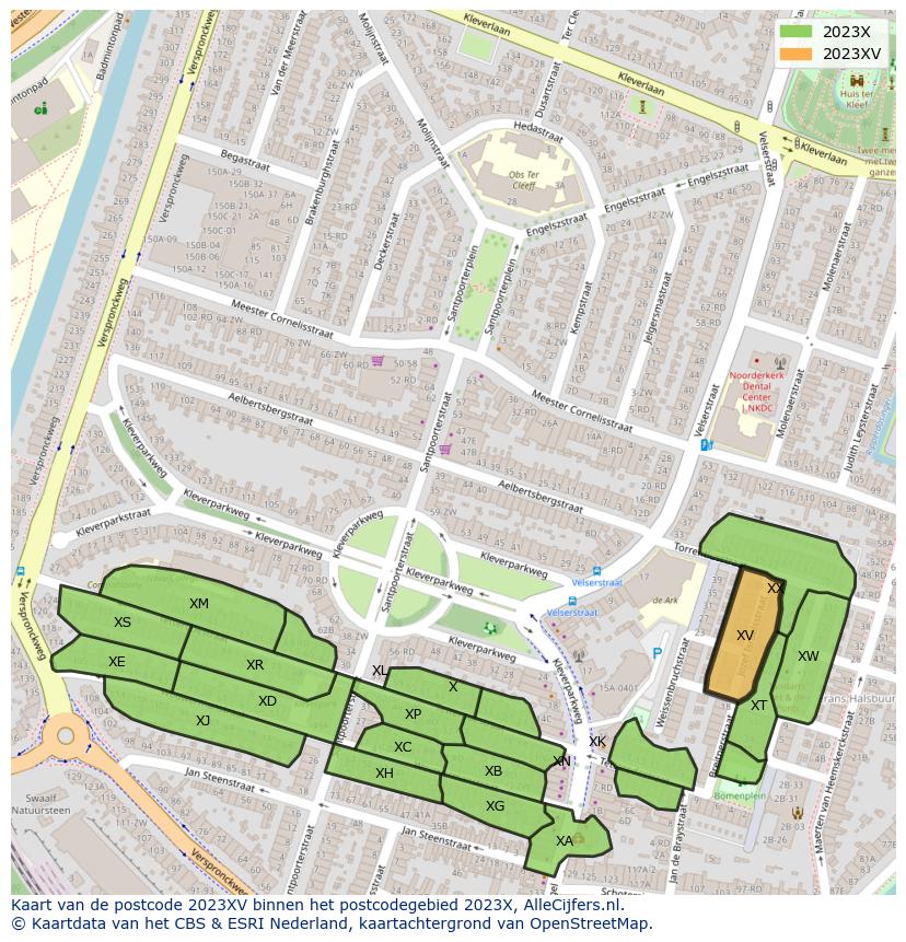 Afbeelding van het postcodegebied 2023 XV op de kaart.