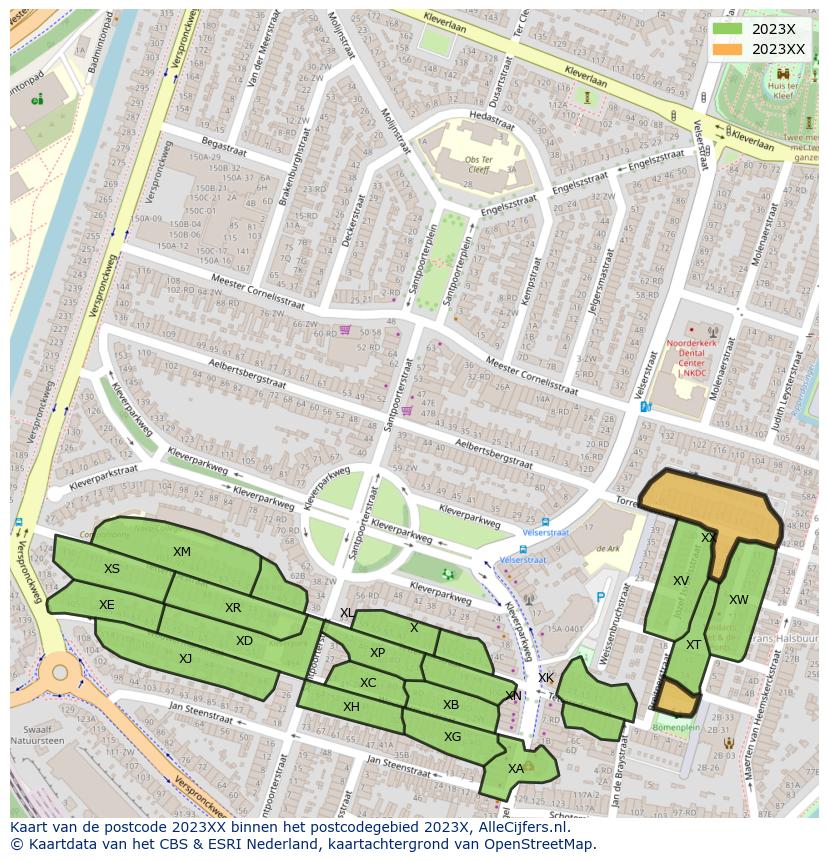 Afbeelding van het postcodegebied 2023 XX op de kaart.