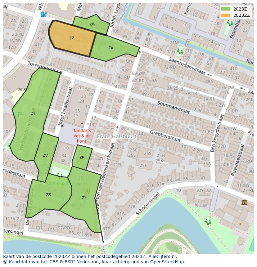 Afbeelding van het postcodegebied 2023 ZZ op de kaart.