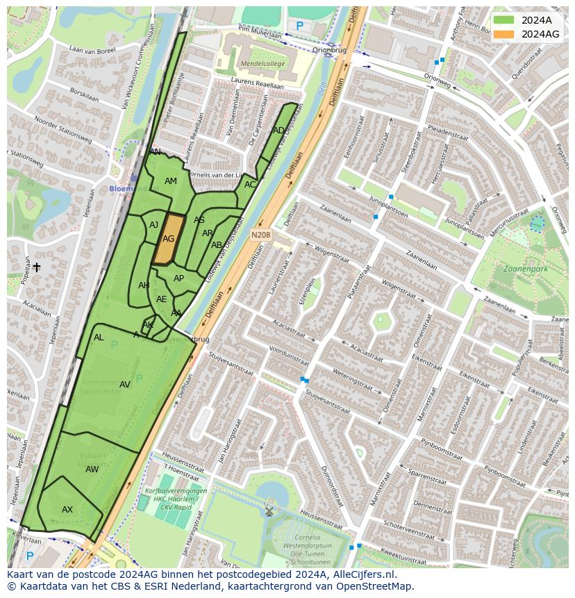 Afbeelding van het postcodegebied 2024 AG op de kaart.