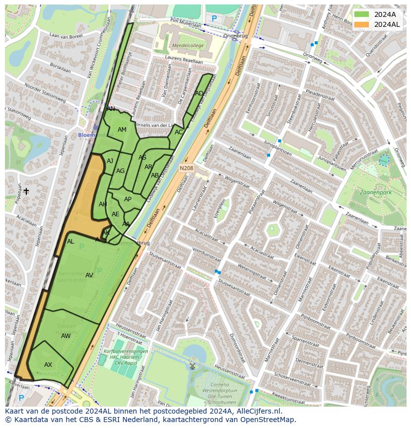 Afbeelding van het postcodegebied 2024 AL op de kaart.