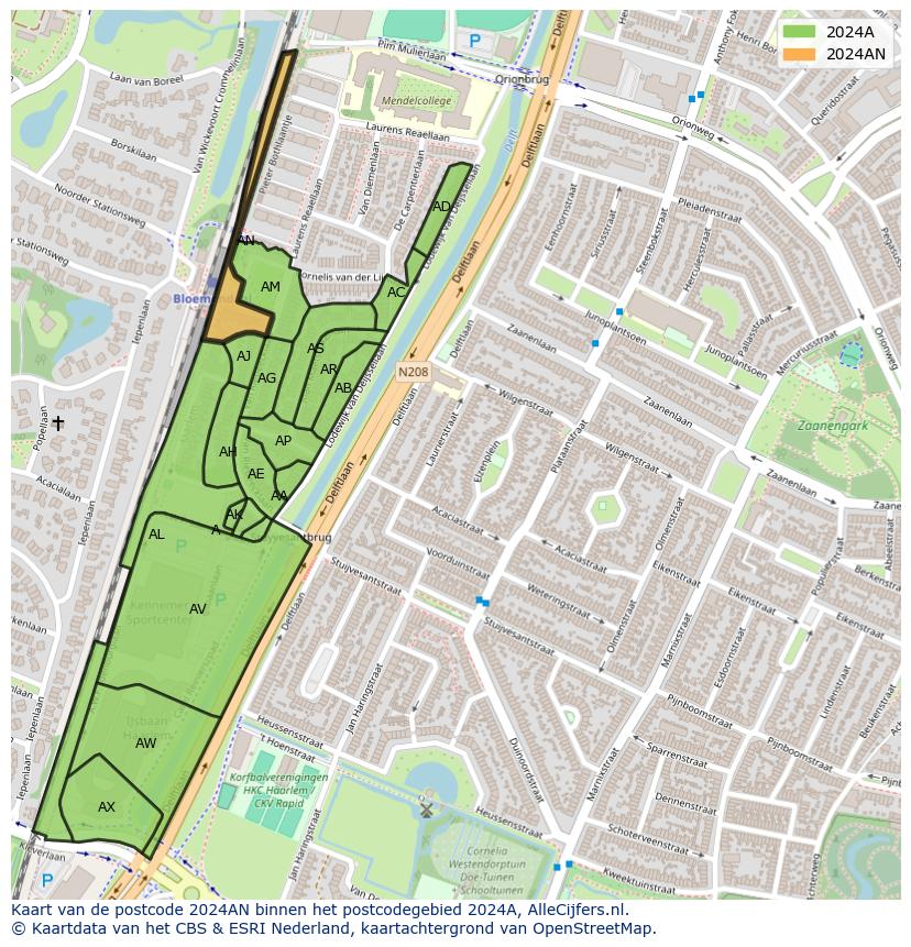 Afbeelding van het postcodegebied 2024 AN op de kaart.