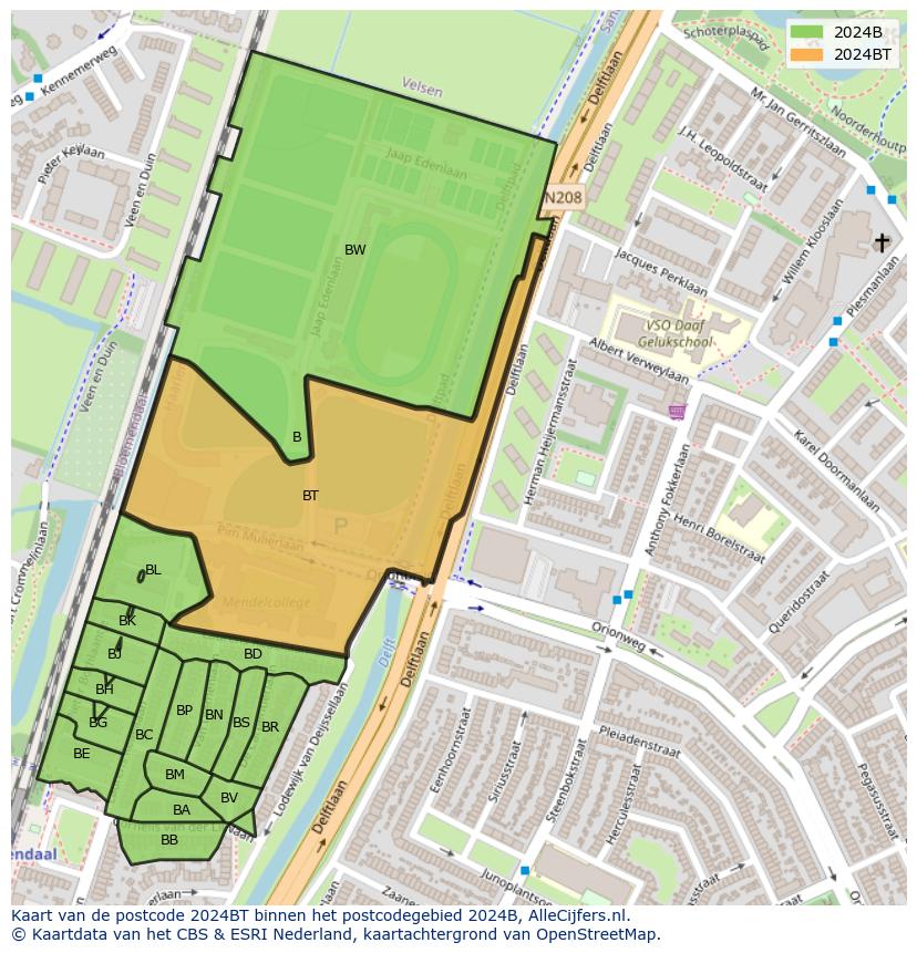 Afbeelding van het postcodegebied 2024 BT op de kaart.