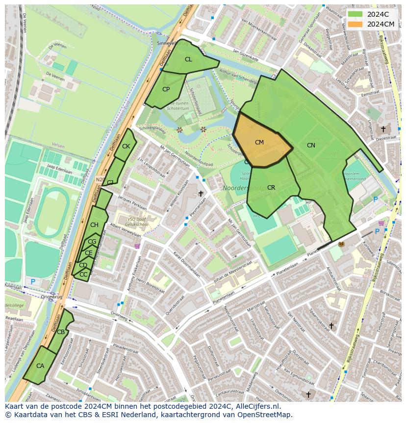 Afbeelding van het postcodegebied 2024 CM op de kaart.