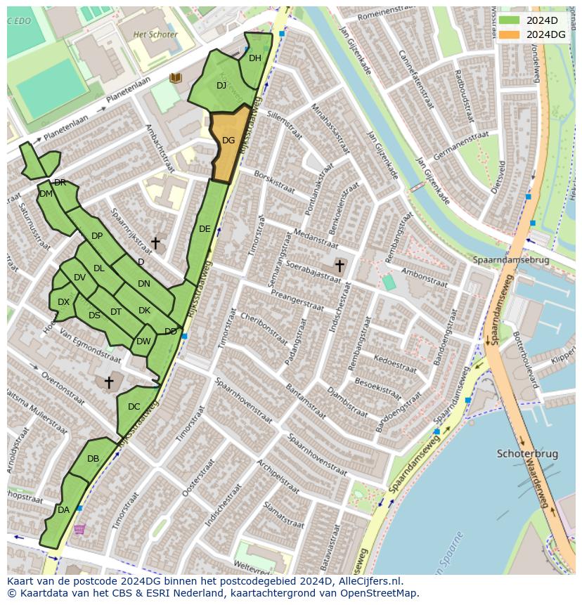 Afbeelding van het postcodegebied 2024 DG op de kaart.