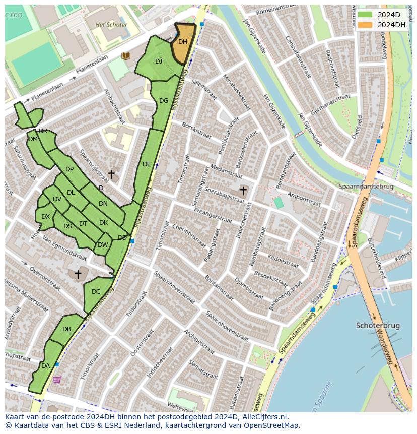 Afbeelding van het postcodegebied 2024 DH op de kaart.