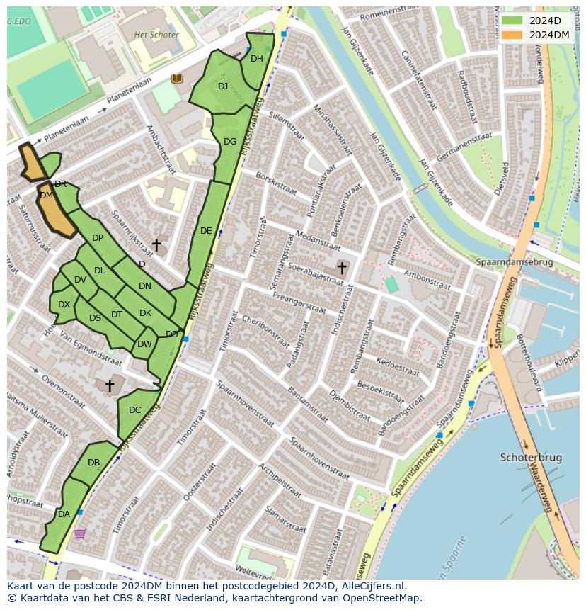 Afbeelding van het postcodegebied 2024 DM op de kaart.