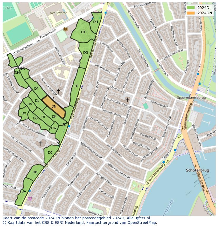 Afbeelding van het postcodegebied 2024 DN op de kaart.