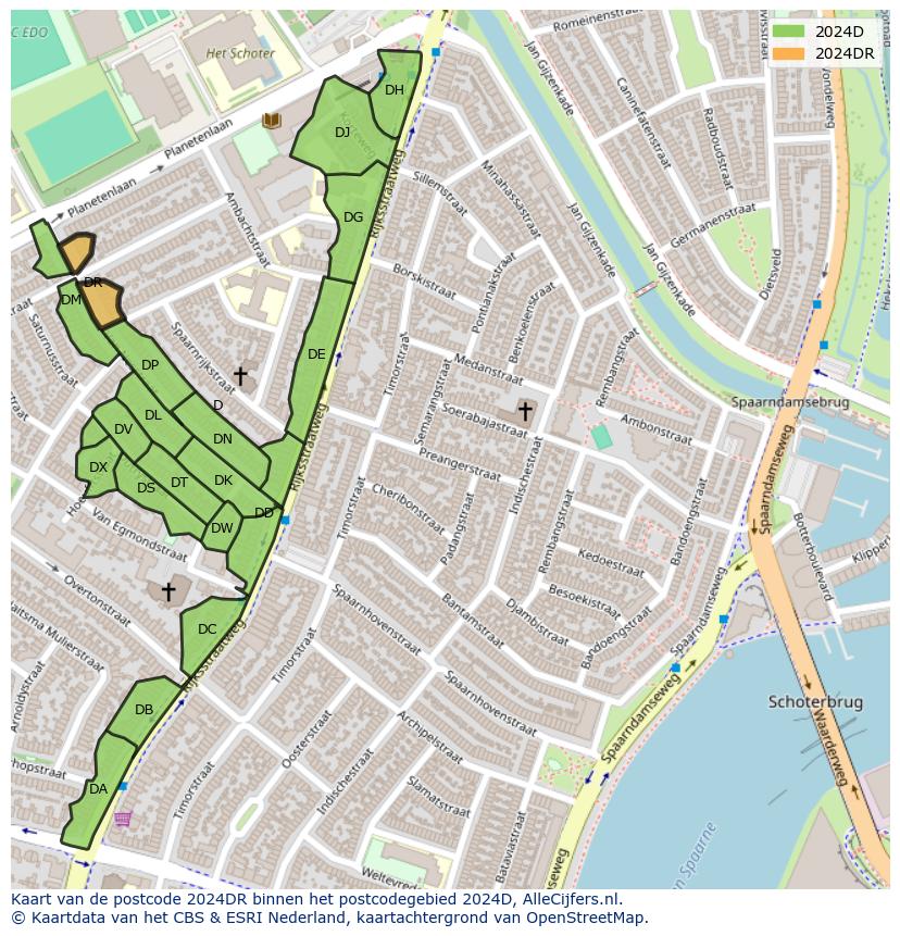 Afbeelding van het postcodegebied 2024 DR op de kaart.