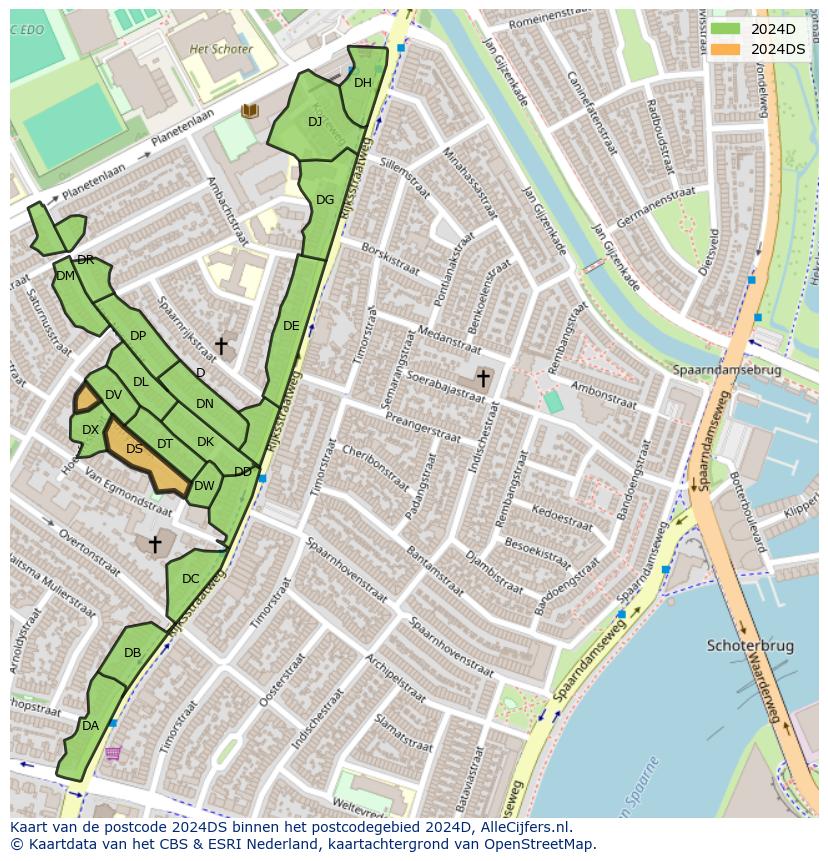 Afbeelding van het postcodegebied 2024 DS op de kaart.