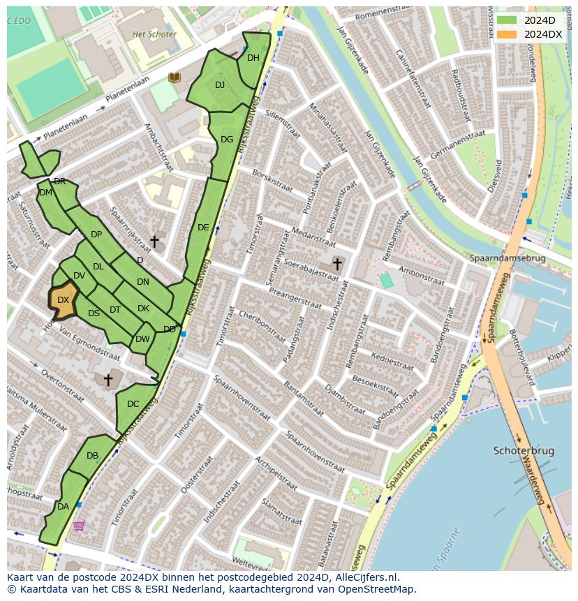 Afbeelding van het postcodegebied 2024 DX op de kaart.
