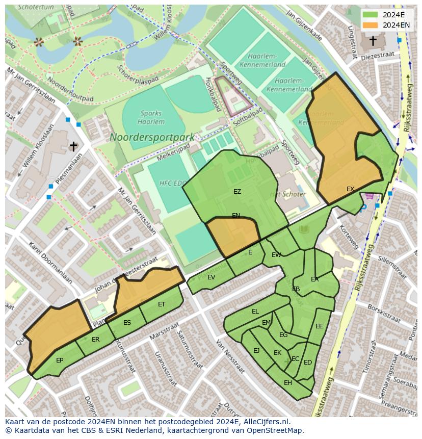 Afbeelding van het postcodegebied 2024 EN op de kaart.