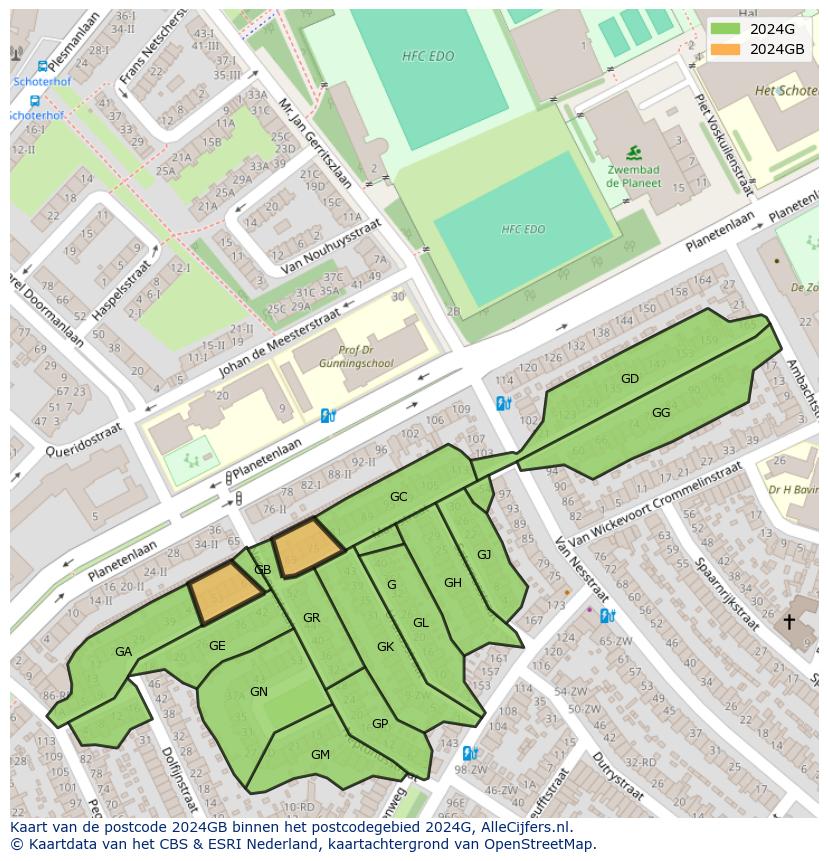 Afbeelding van het postcodegebied 2024 GB op de kaart.