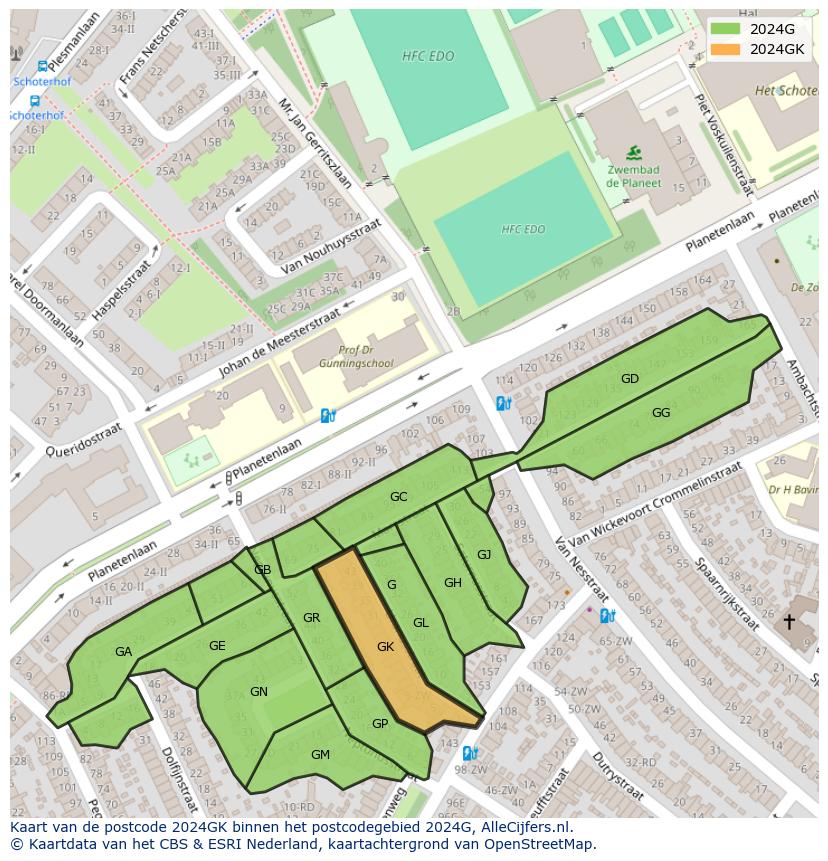 Afbeelding van het postcodegebied 2024 GK op de kaart.
