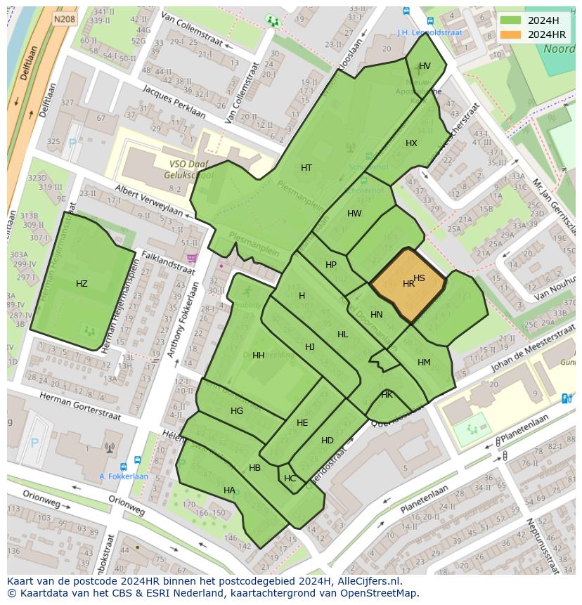 Afbeelding van het postcodegebied 2024 HR op de kaart.