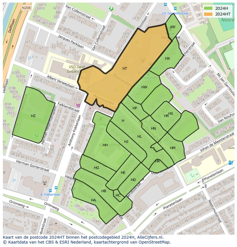 Afbeelding van het postcodegebied 2024 HT op de kaart.