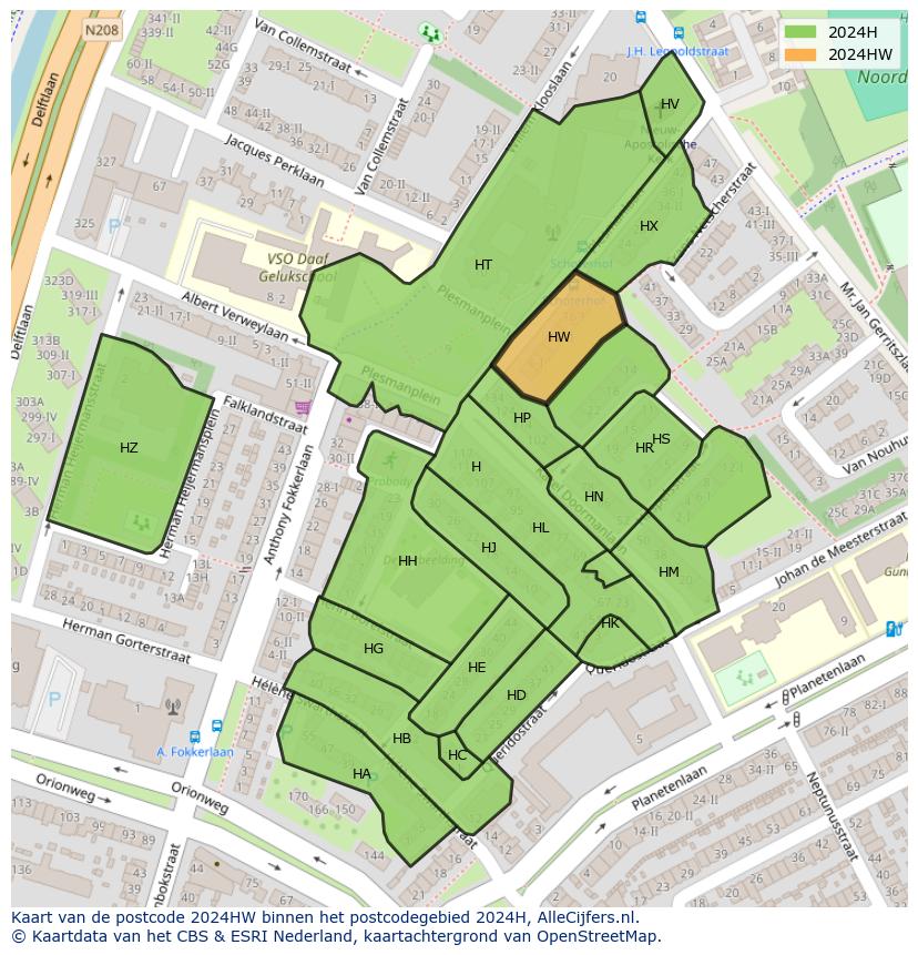 Afbeelding van het postcodegebied 2024 HW op de kaart.