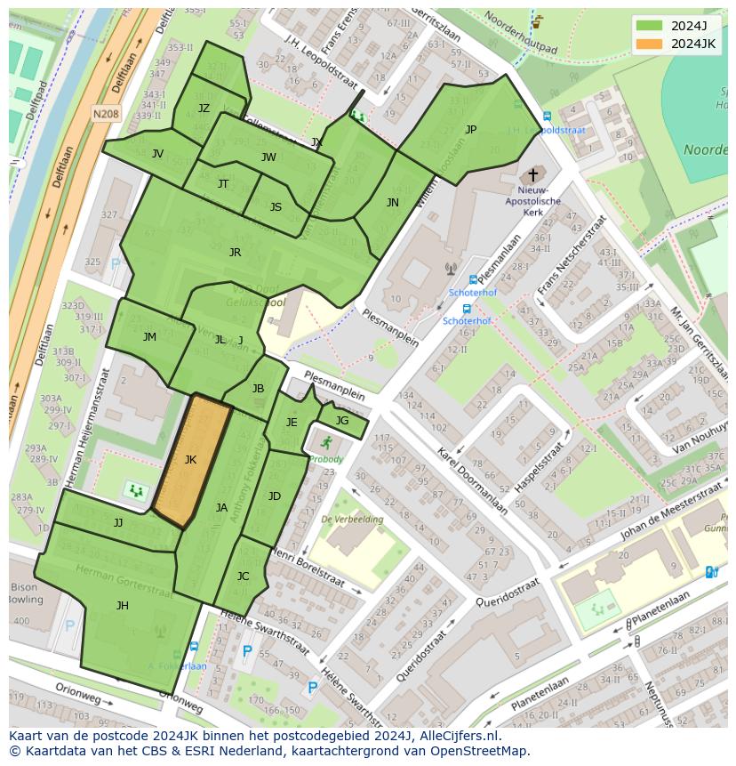 Afbeelding van het postcodegebied 2024 JK op de kaart.