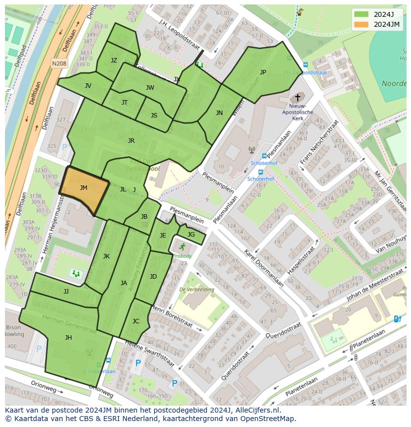 Afbeelding van het postcodegebied 2024 JM op de kaart.