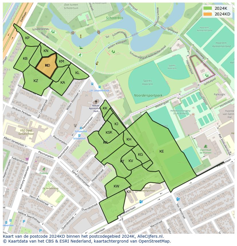 Afbeelding van het postcodegebied 2024 KD op de kaart.