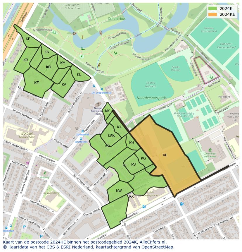 Afbeelding van het postcodegebied 2024 KE op de kaart.