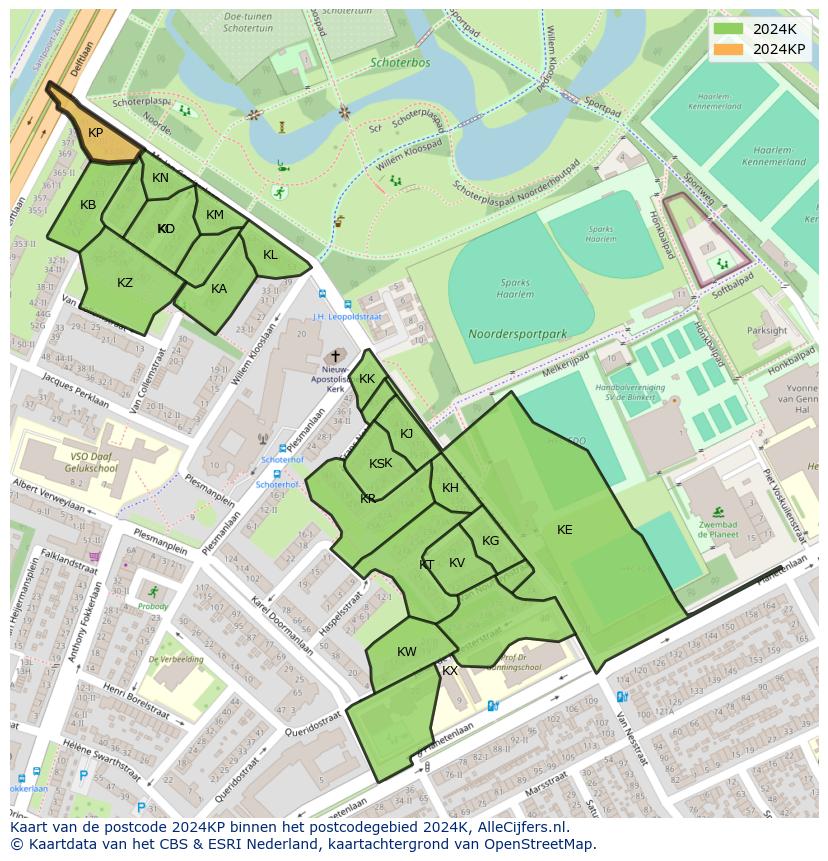 Afbeelding van het postcodegebied 2024 KP op de kaart.