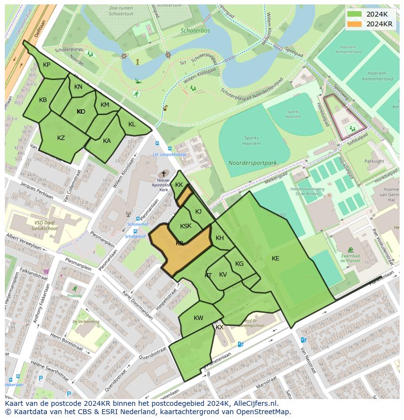 Afbeelding van het postcodegebied 2024 KR op de kaart.