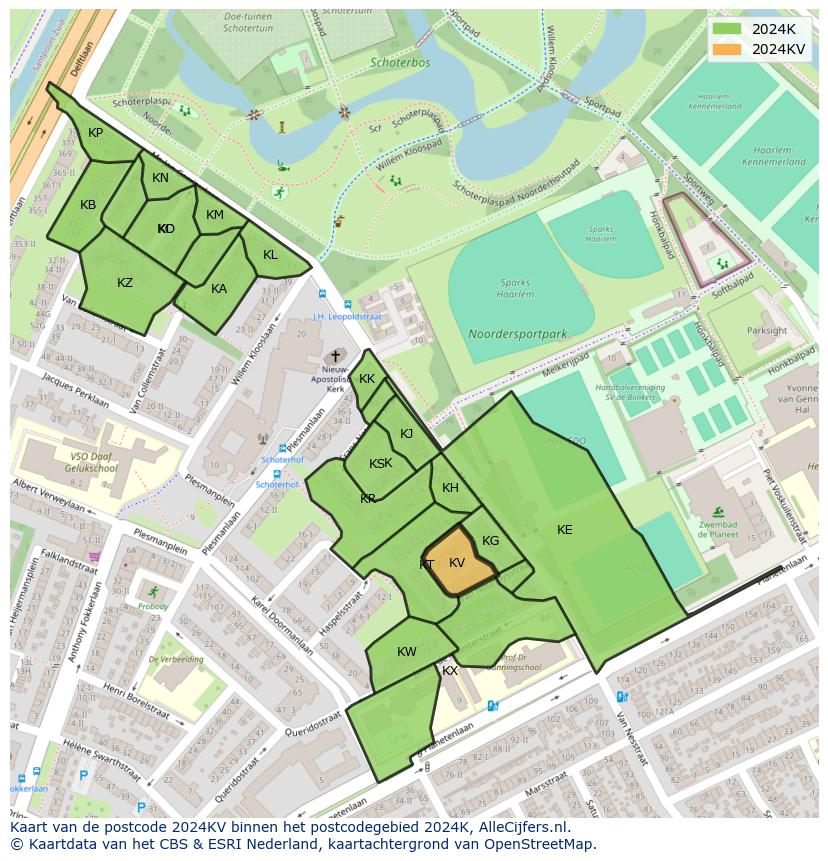 Afbeelding van het postcodegebied 2024 KV op de kaart.