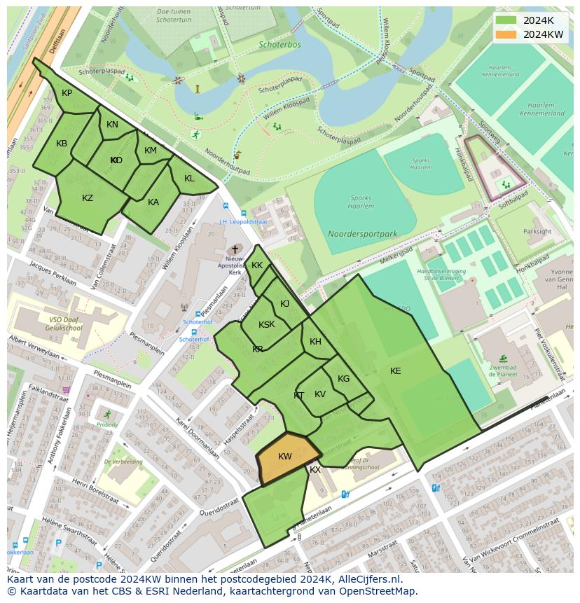 Afbeelding van het postcodegebied 2024 KW op de kaart.