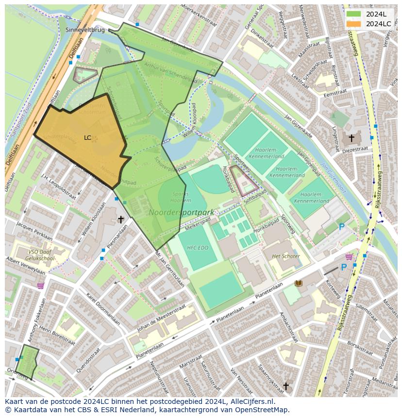 Afbeelding van het postcodegebied 2024 LC op de kaart.